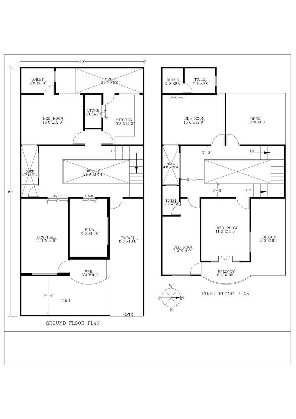 30x60 2BHK House Plan