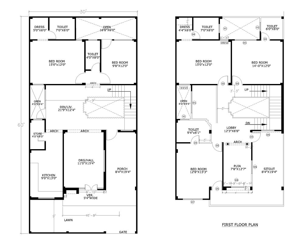 30x60 North Facing House Plan