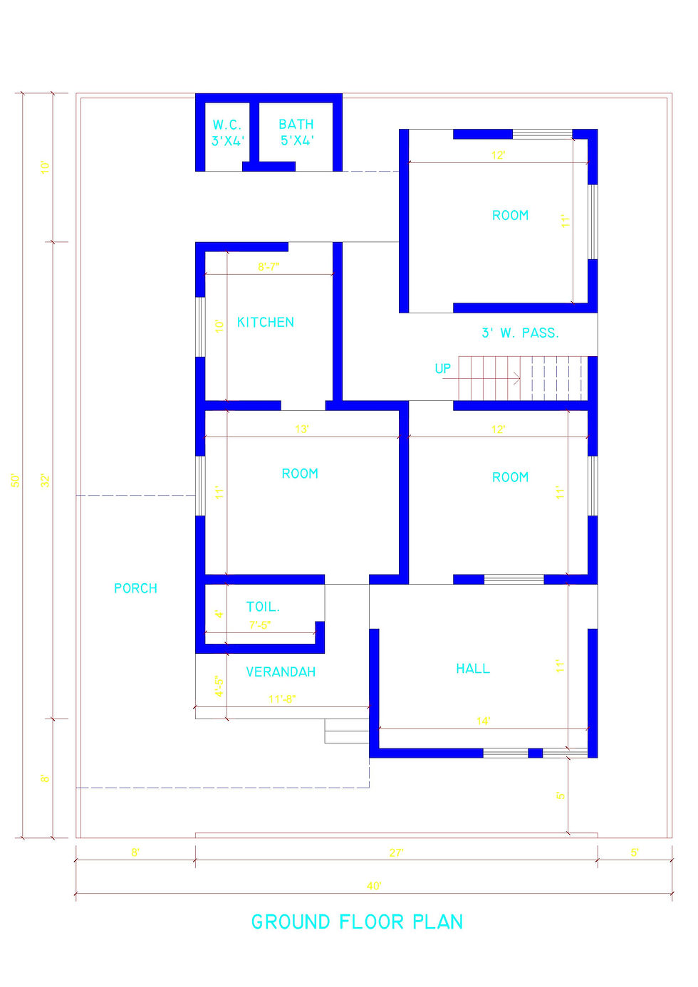 40x50 North Facing House Plan