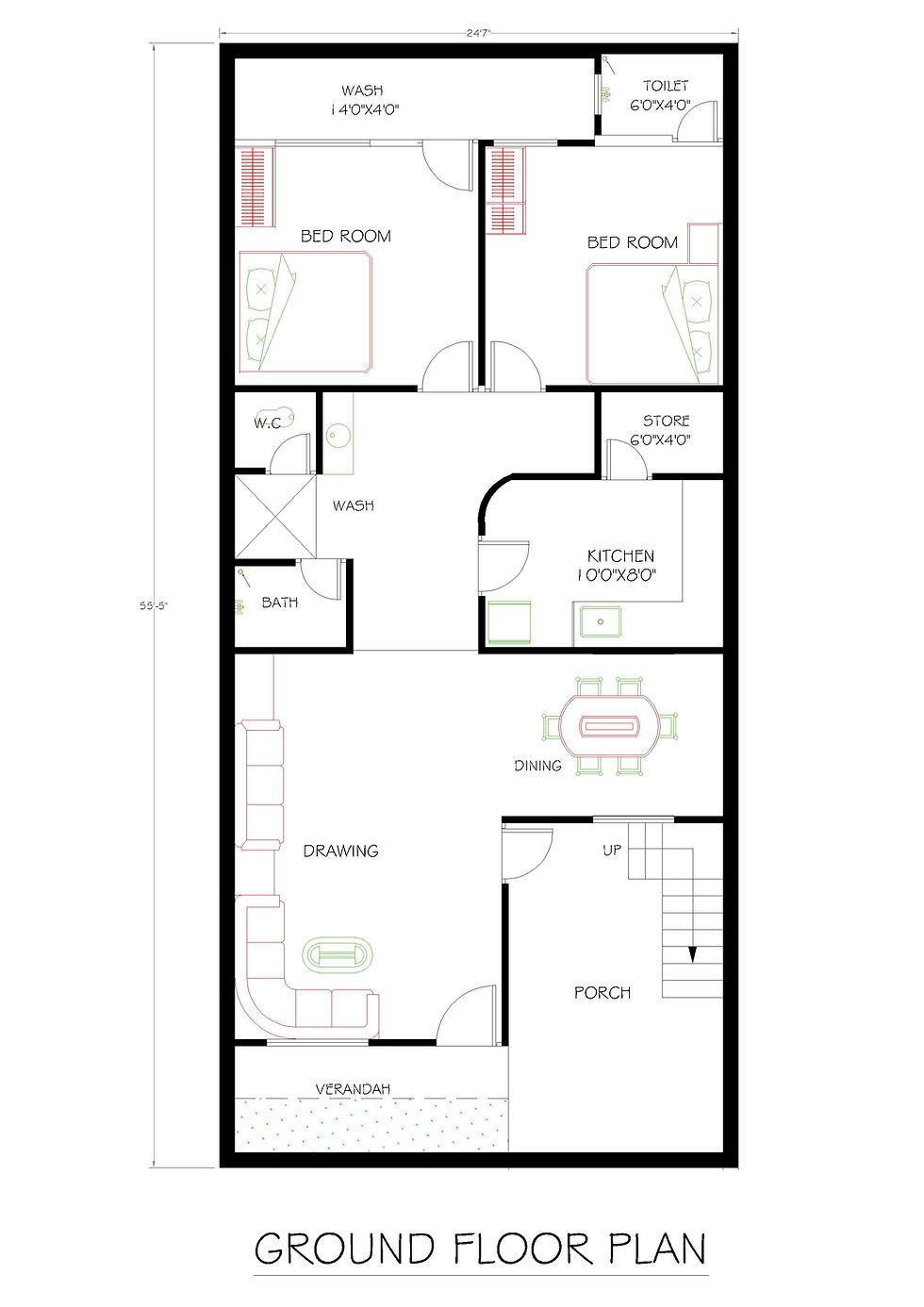21x55 2BHK House Plan