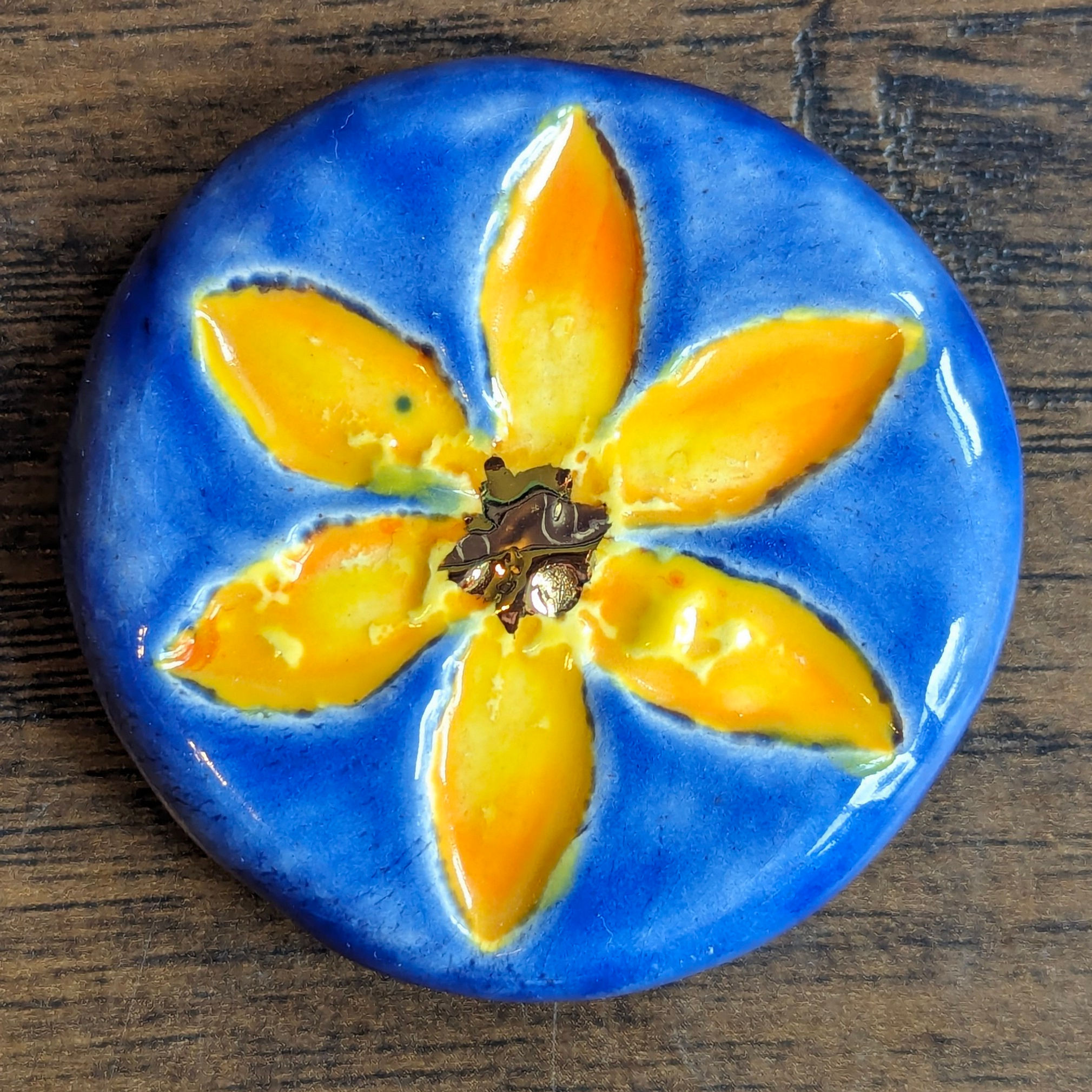 SUNFLOWER Pocket Stone - Hand-Painted w/ Gold