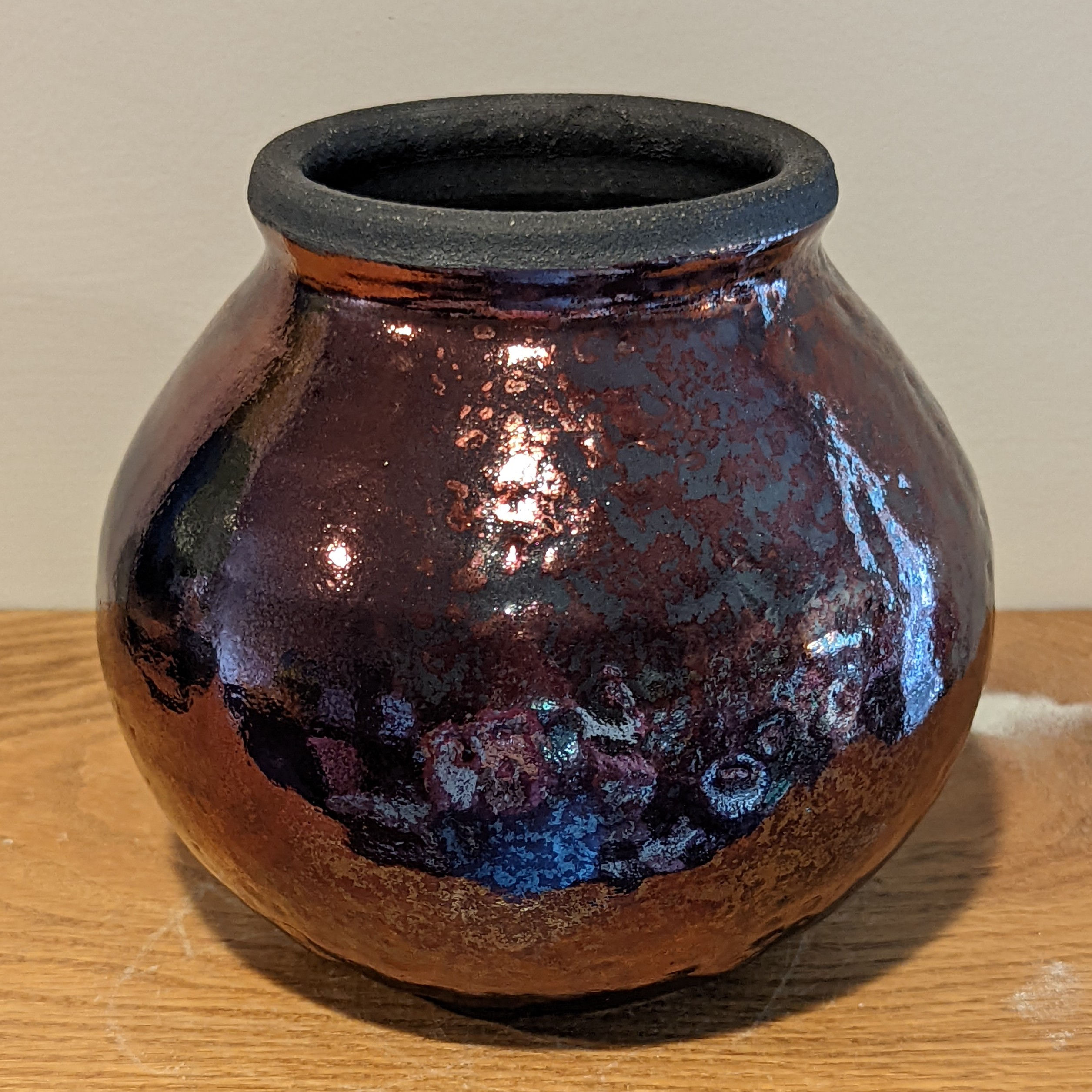 ROSE COPPER HAZE Raku Vase by TC Pottery Studio