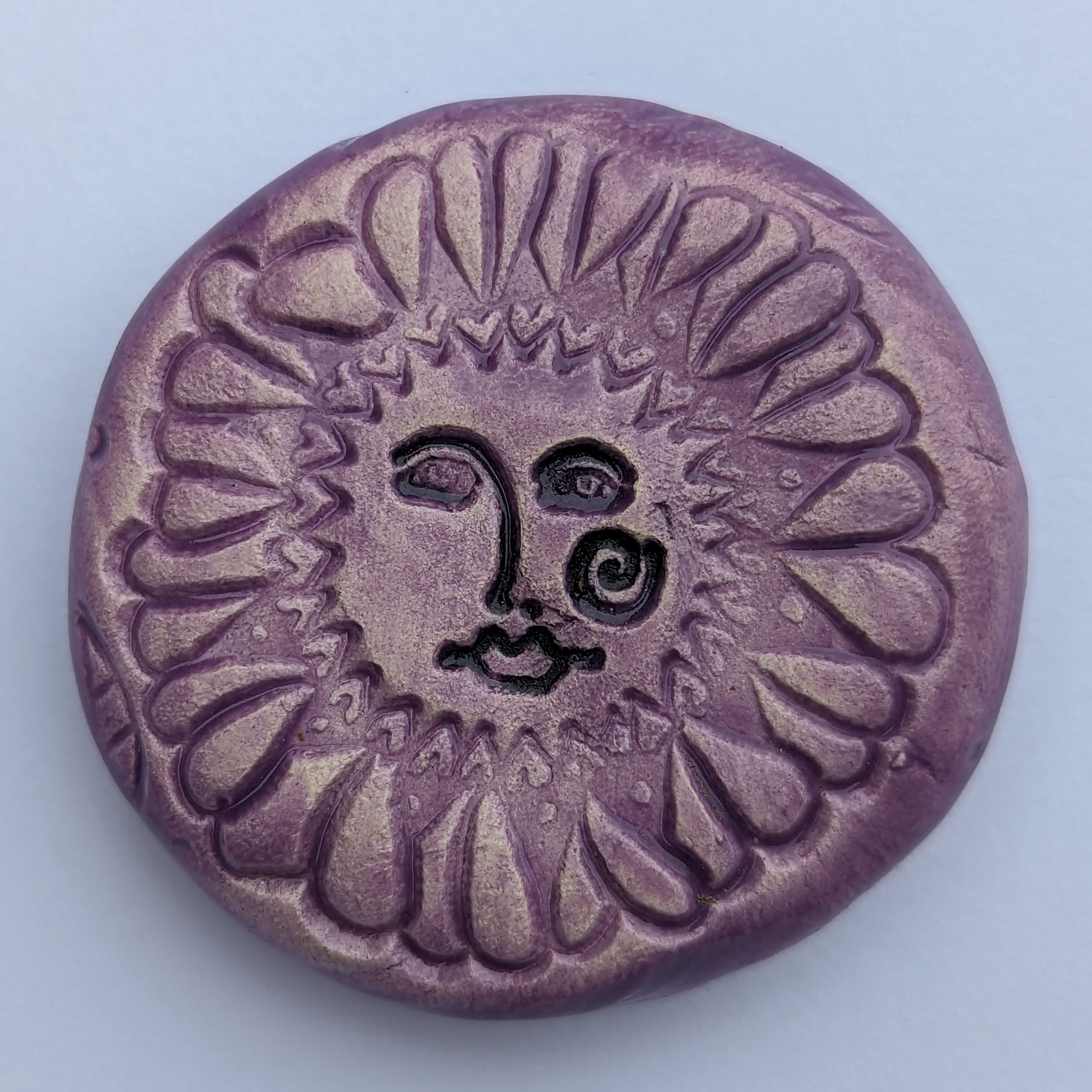 FLOWER W/ FACE Pocket Stone - Amethyst Purple