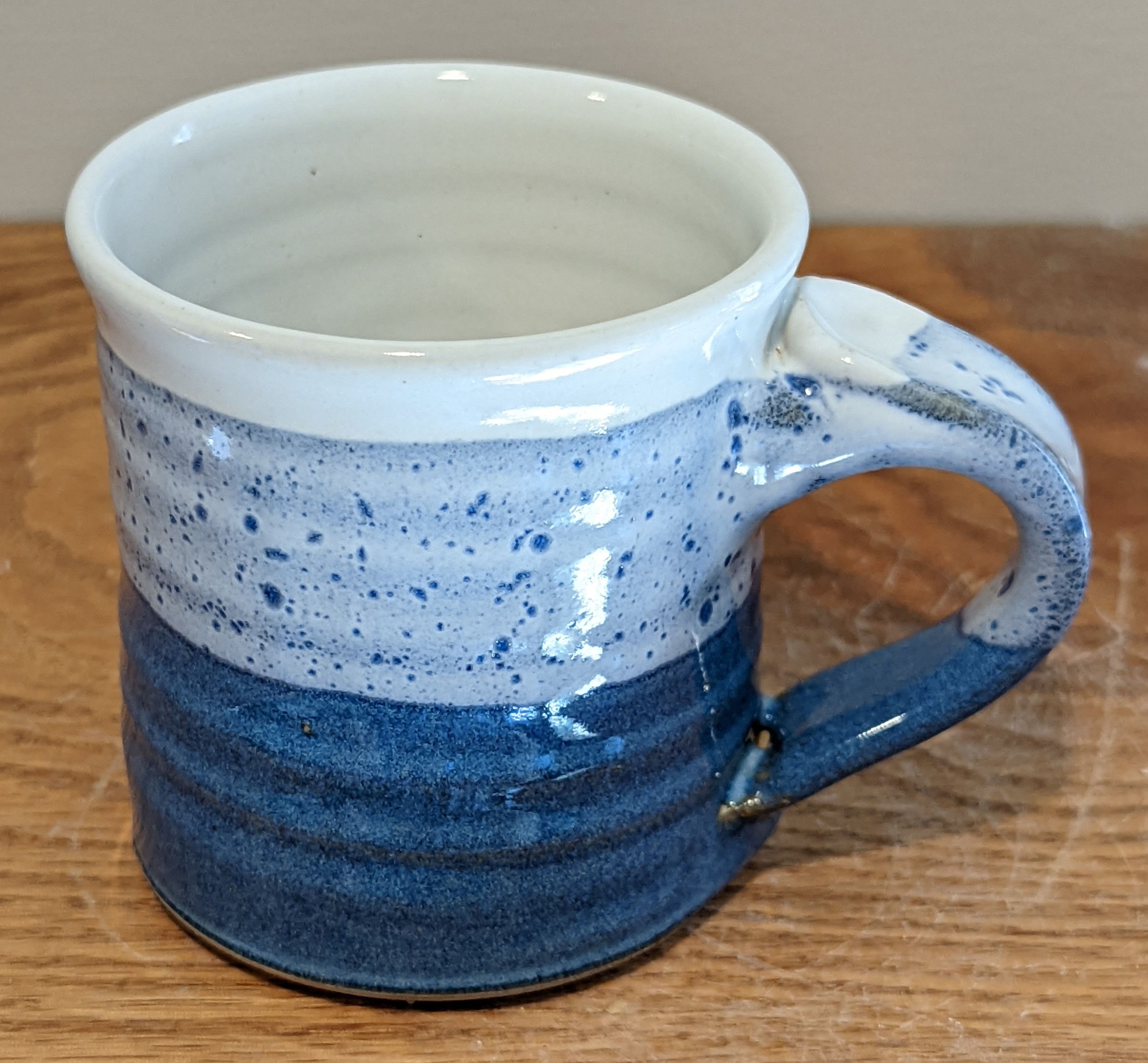 MINI STONEWARE MUG by TC Pottery Studio - Mackenzie White over Stormy Blue