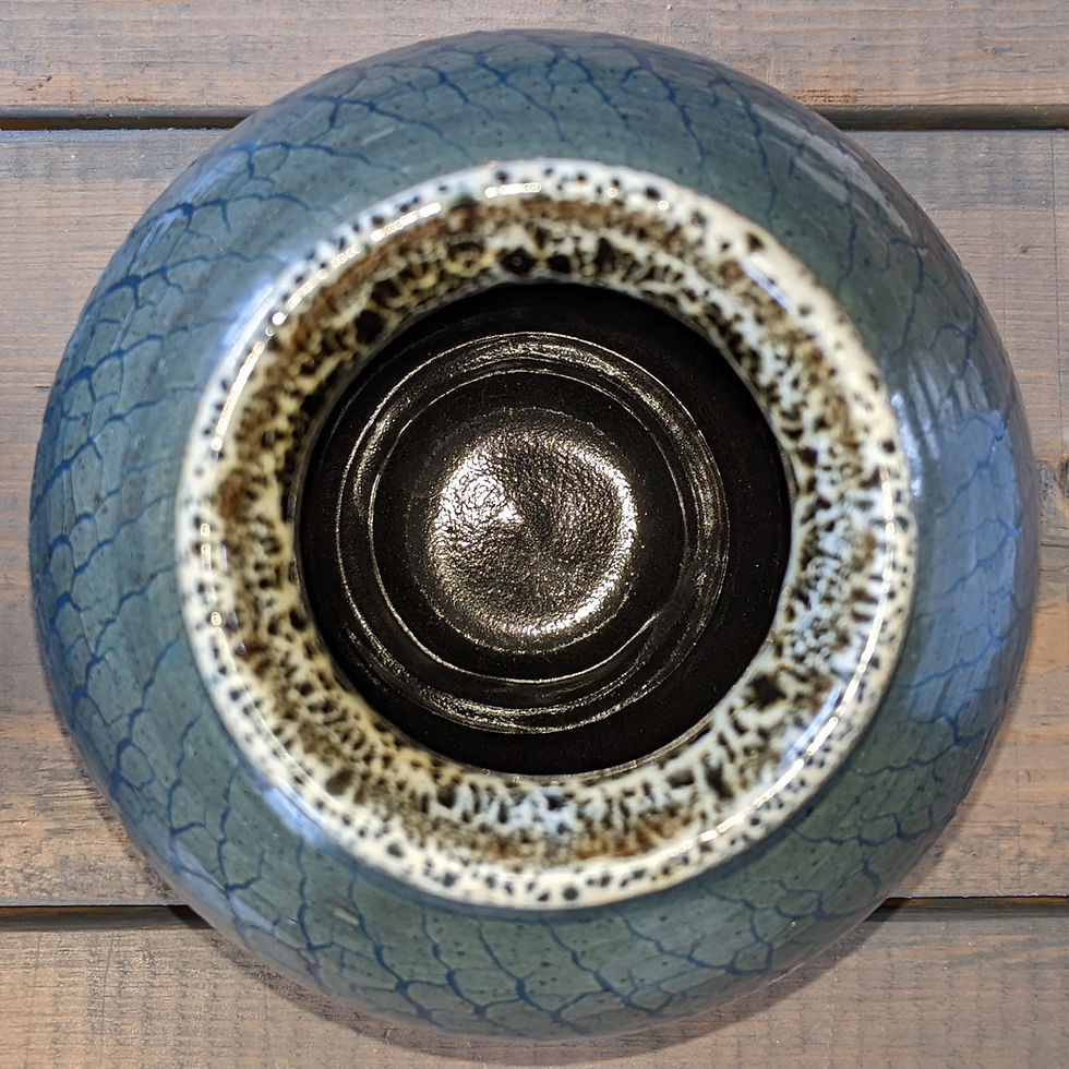 Thumbnail: ROUNDED STONEWARE VASE by TC Pottery Studio - Blue Crackled