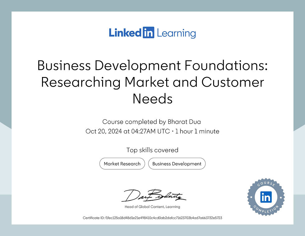 CertificateOfCompletion_Business Development Foundations Researching Market and Customer N
