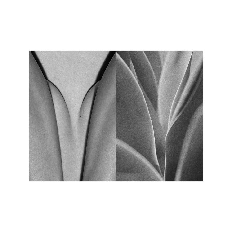 fine art black and white photograph of abstract woman and earth juxtaposition