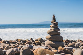 Rocks stacked on the beach. 