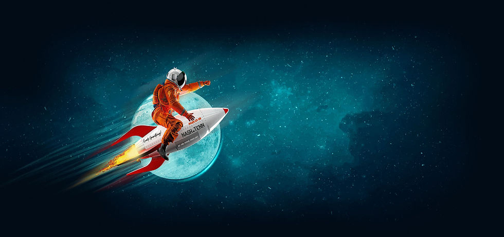 Spacemand flying over the moon