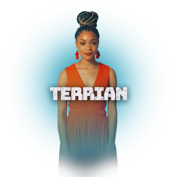 Artist Terrian posing for a photo shoot.