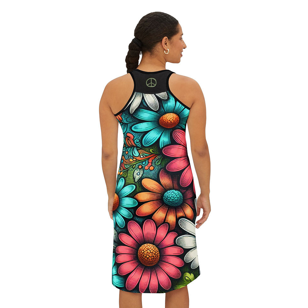 Thumbnail: Bohemian Floral Racerback Peace SIgn Women's Dress, Summer Dress, Festival Wear