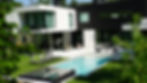 modern house exterior with rectangular pool and spa with vanishing edges