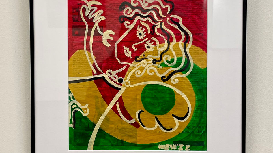 Maria Elena Moioli art - Roxy, acrylic on newspaper