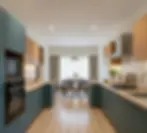 Modern teal and wood Indian modular kitchen renovation.