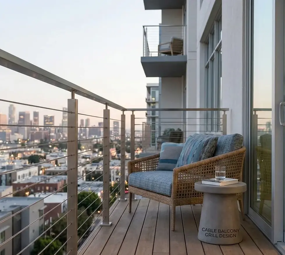 cable balcony grill design with stainless steel wire railing for modern apartment balcony