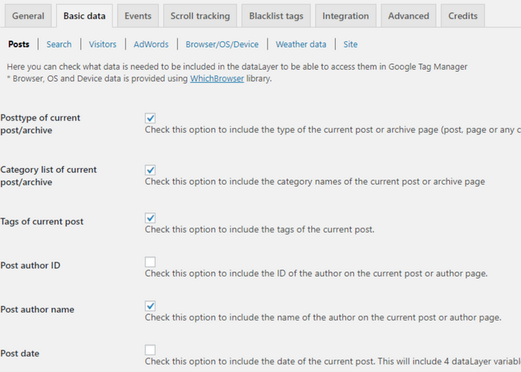 gtm wordpress plugin preferences