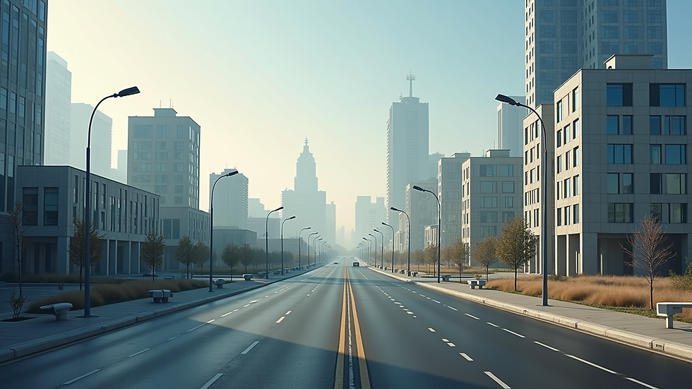 Wide angle view of a modern urban landscape with resilient infrastructure