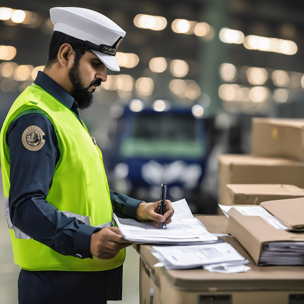 A Saudi customs officer checking documents at cargo terminal.jpg