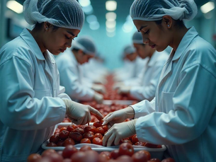 Indian woman checking quality of dates