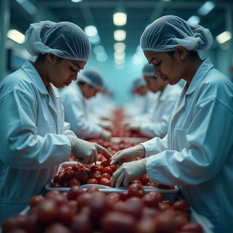 Indian woman checking quality of dates