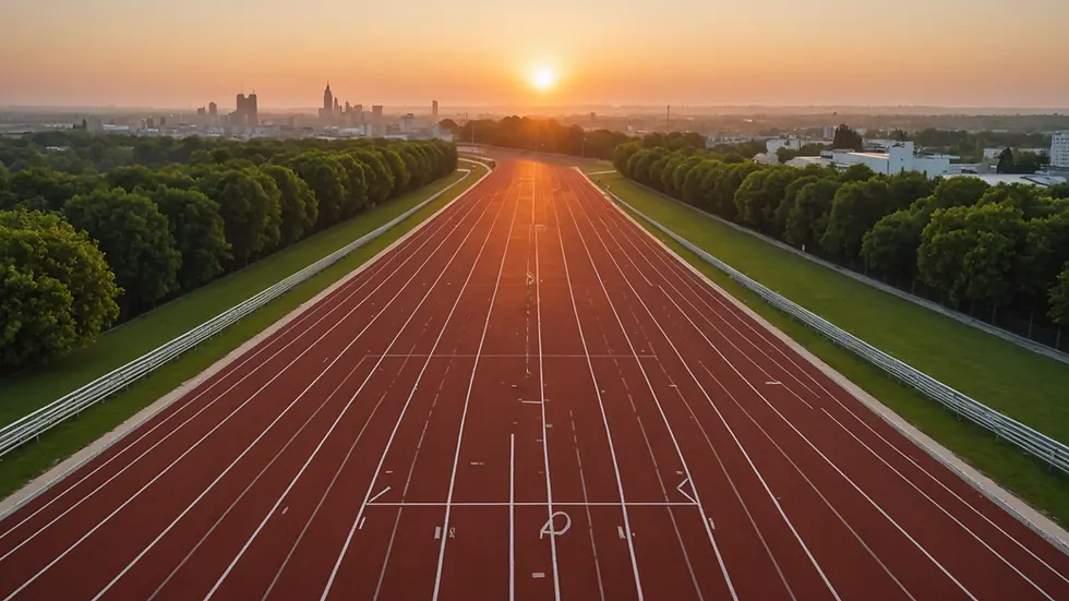 High angle view of a running track during sunset