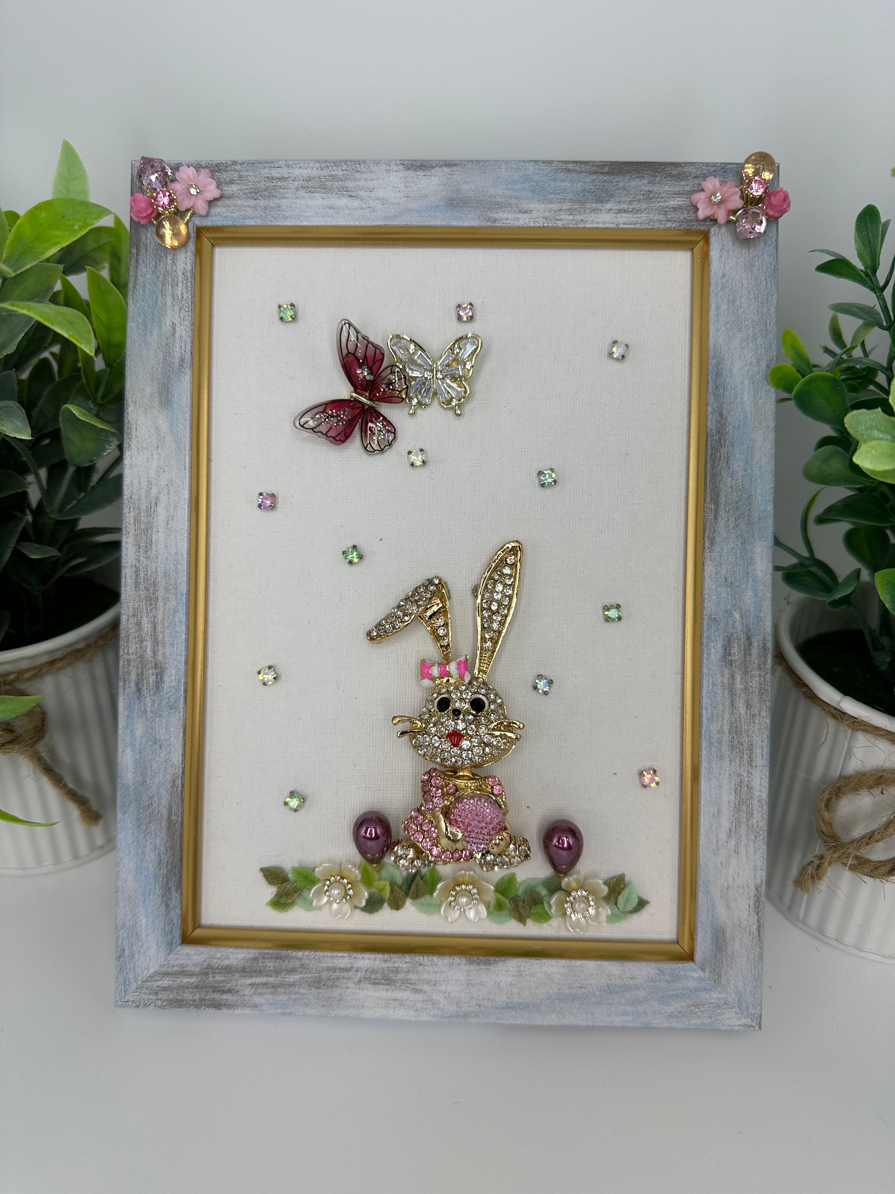 Pink Bunny with Pink and White ButterFlies