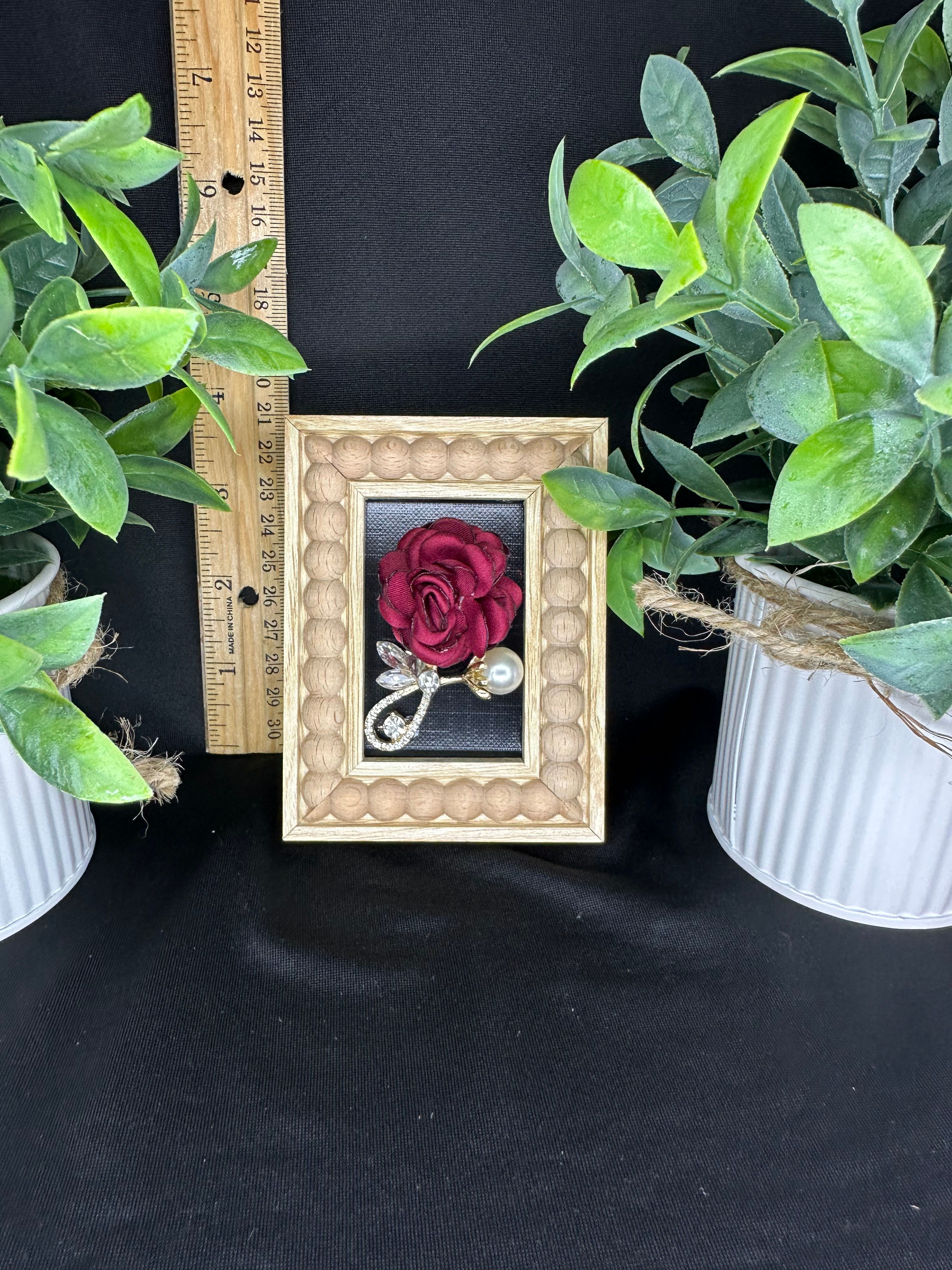 Silk rose brooch with crystal and pearl