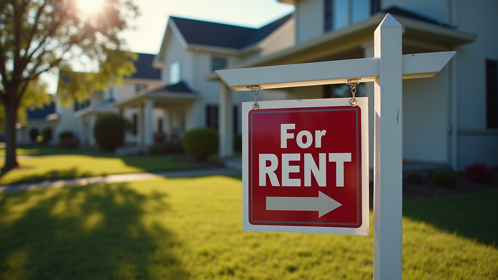 High angle view of a rental property with a "For Rent" sign