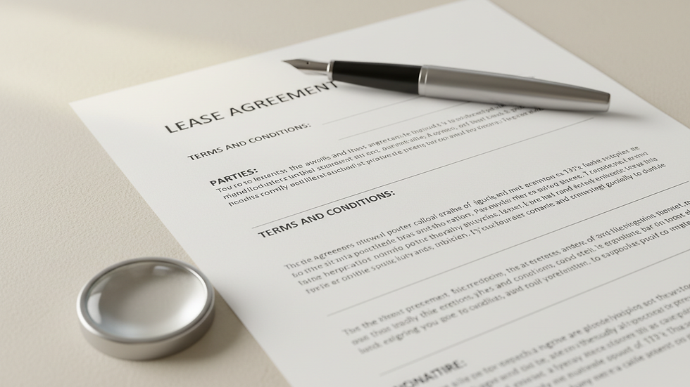 Close-up view of a printed rental agreement with a pen on top