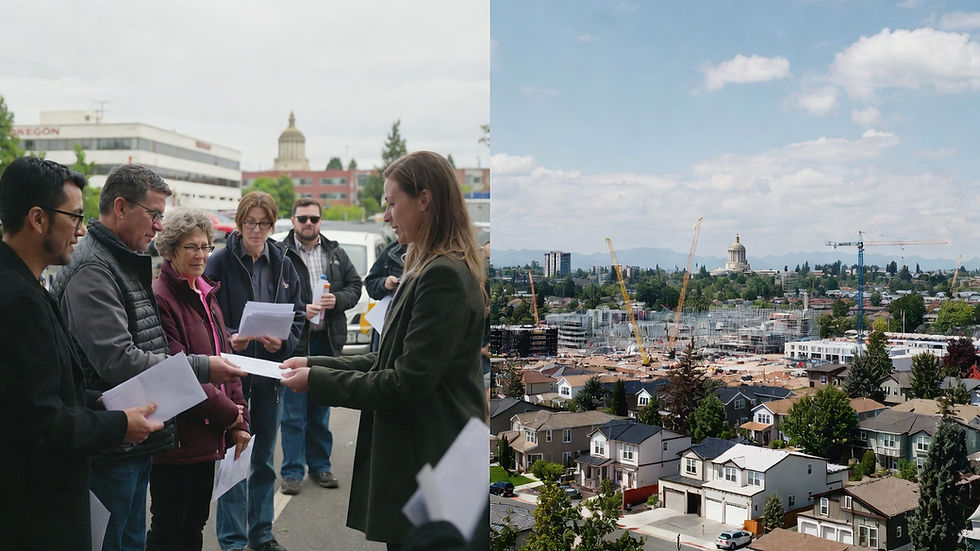 Split view highlighting tenant assistance and housing development in potential 2026 Oregon rental legislation