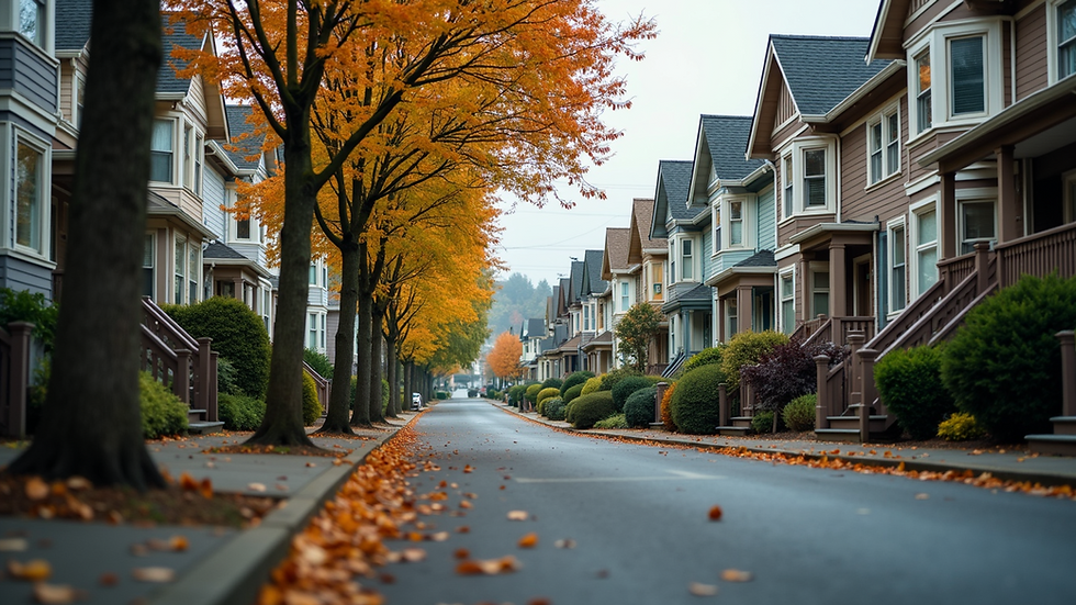 Eye-level view of a charming Portland neighborhood street with rental homes
