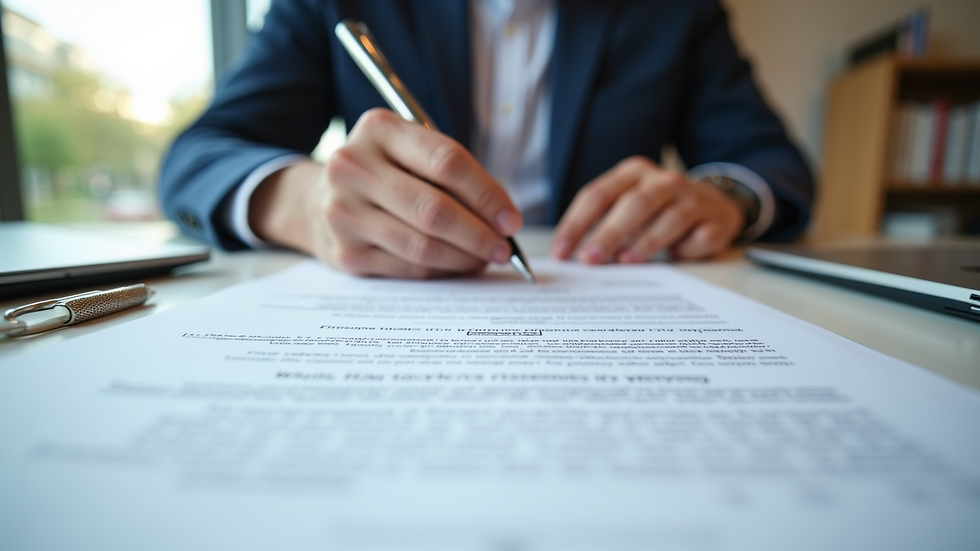 Eye-level view of a landlord reviewing property documents at a desk