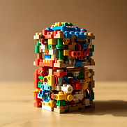 two complex lego pieces stacked 