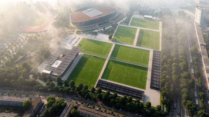 Rendering of the aerial view of Zuiderpark - Den Haag City of Sport