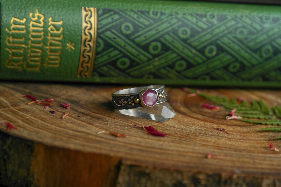 Thumbnail: Silver ring with pink sapphire, size 64
