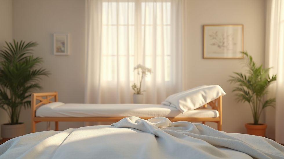 Eye-level view of a serene therapy room with calming colors