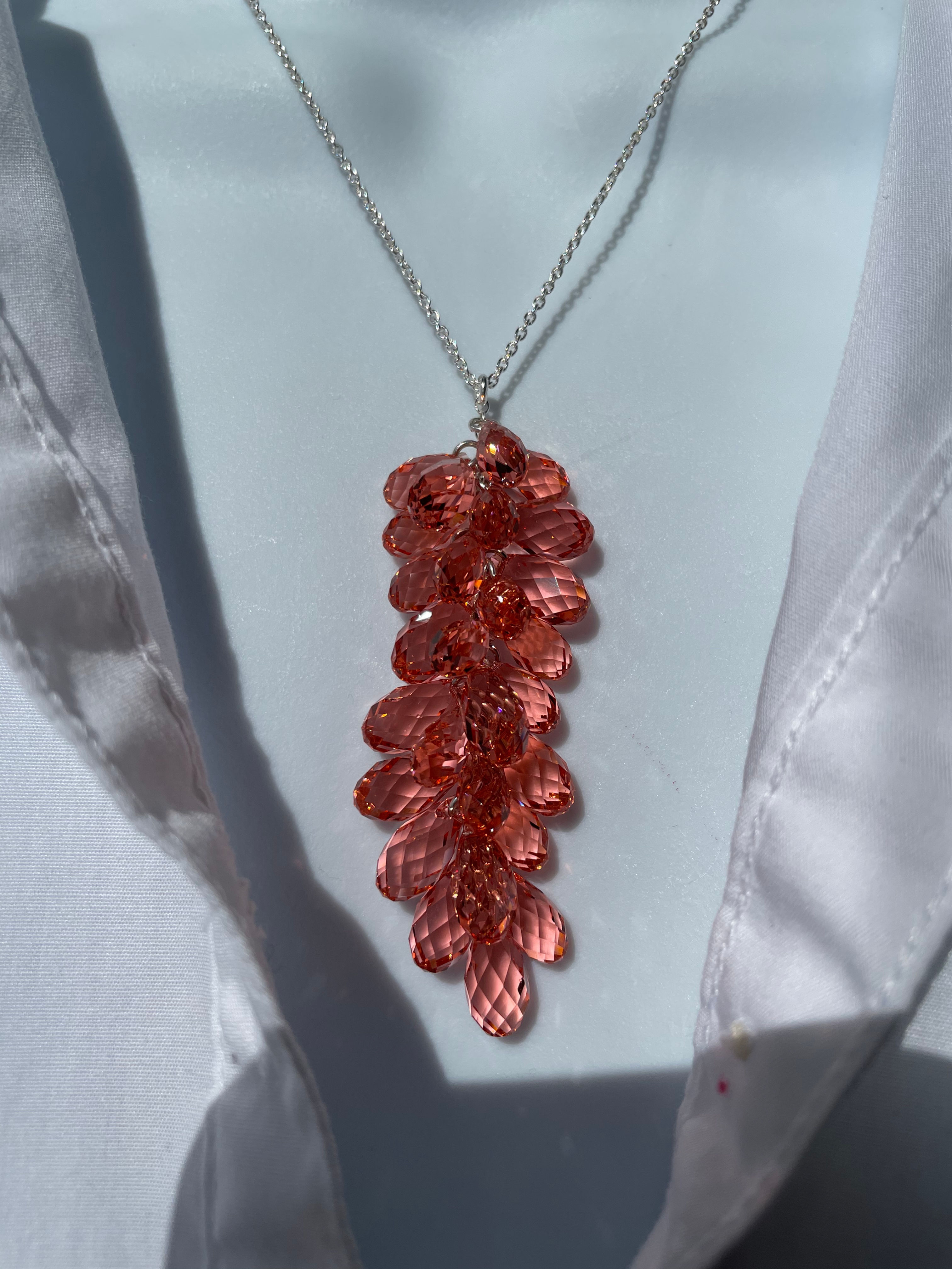 Swarovski Antique Rose Peach Briolette Tassel Necklace