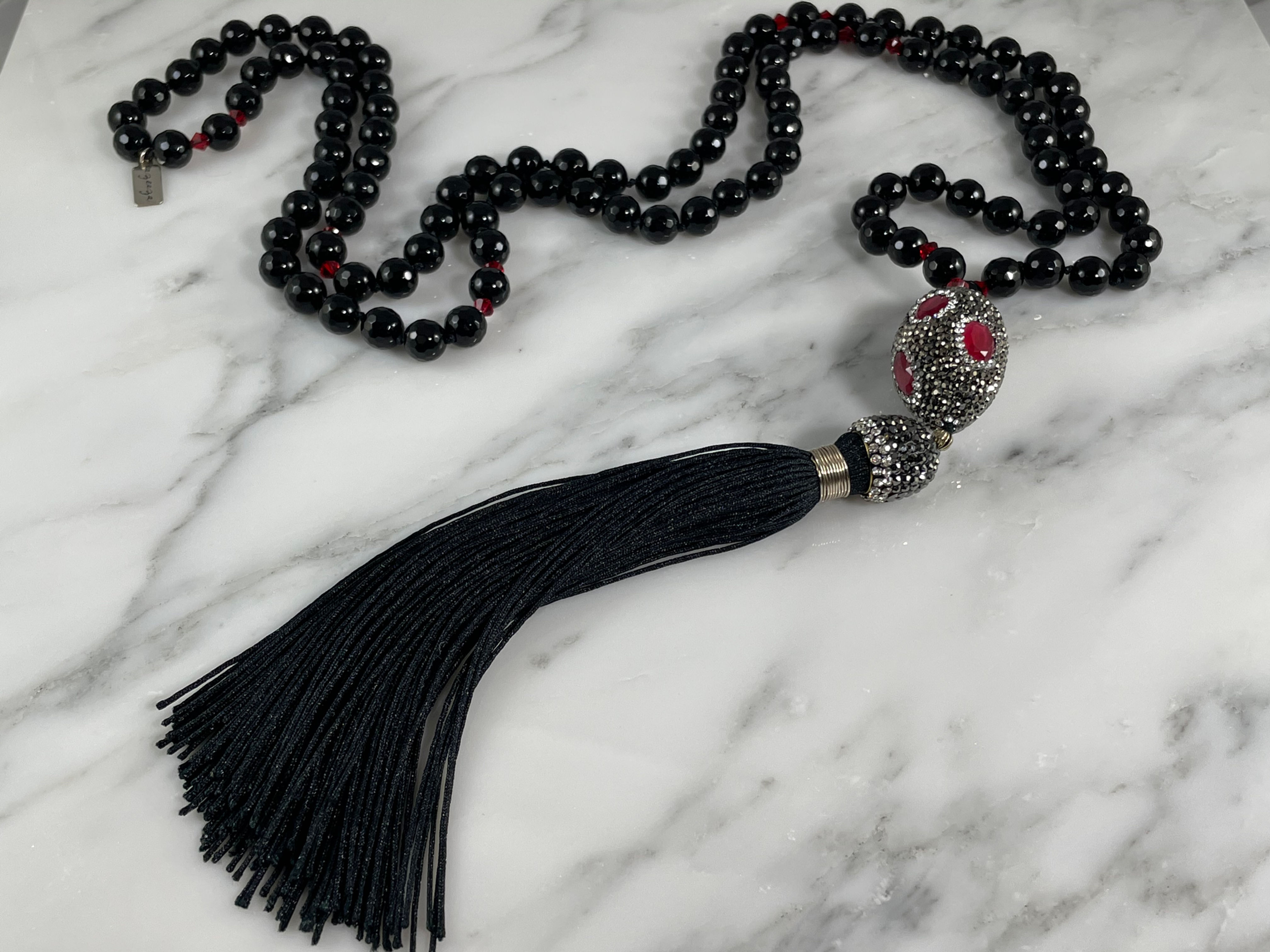 Black Onyx Mala with Swarovski Crystals