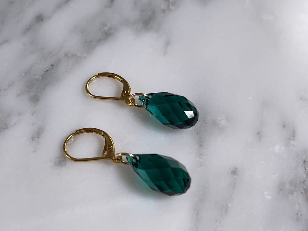 Thumbnail: Swarovski Emerald Briolette Necklace and Matching Earrings