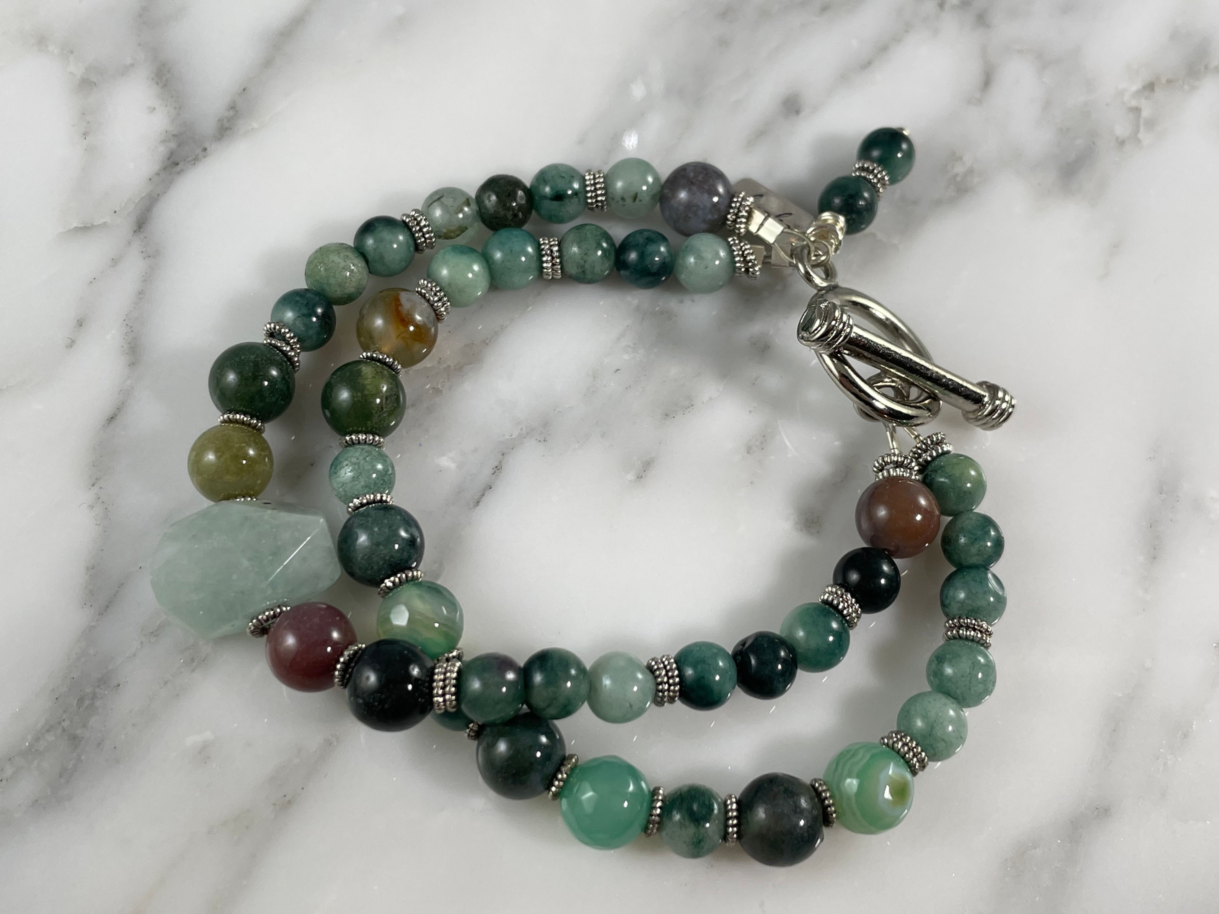 Moss Agate & Amazonite Double Strand Bracelet