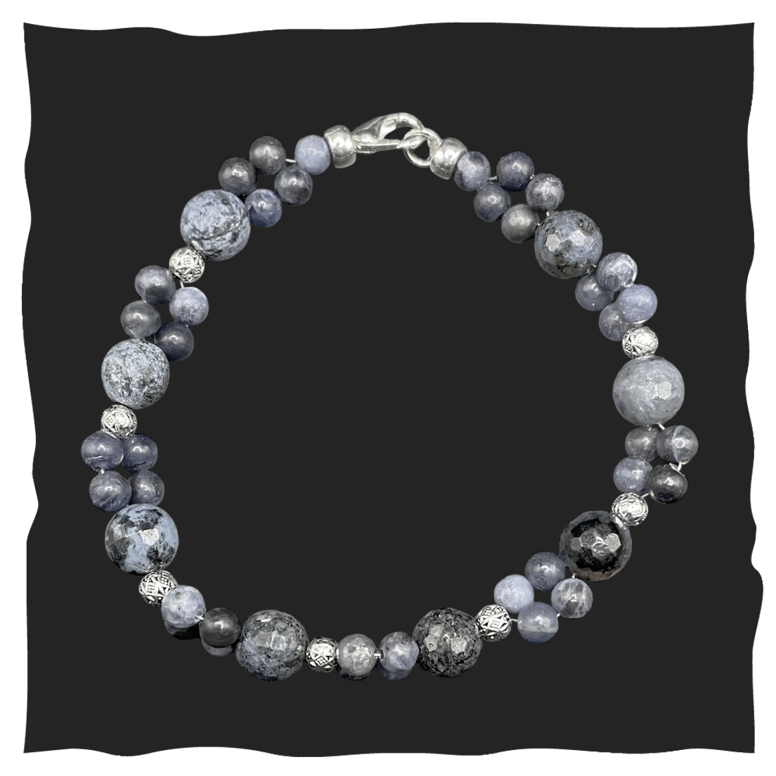 Makrameearmband blau grau 