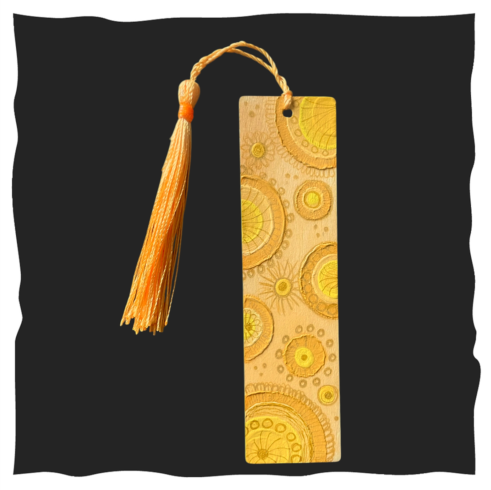 Lesezeichen aus Holz handbemalt mit Quaste orange gelb 