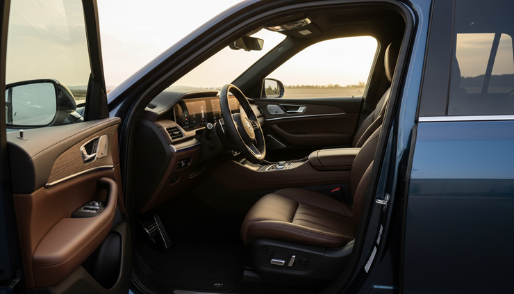 Eye-level view of a driver’s seat and dashboard shaded by ceramic tinted glass