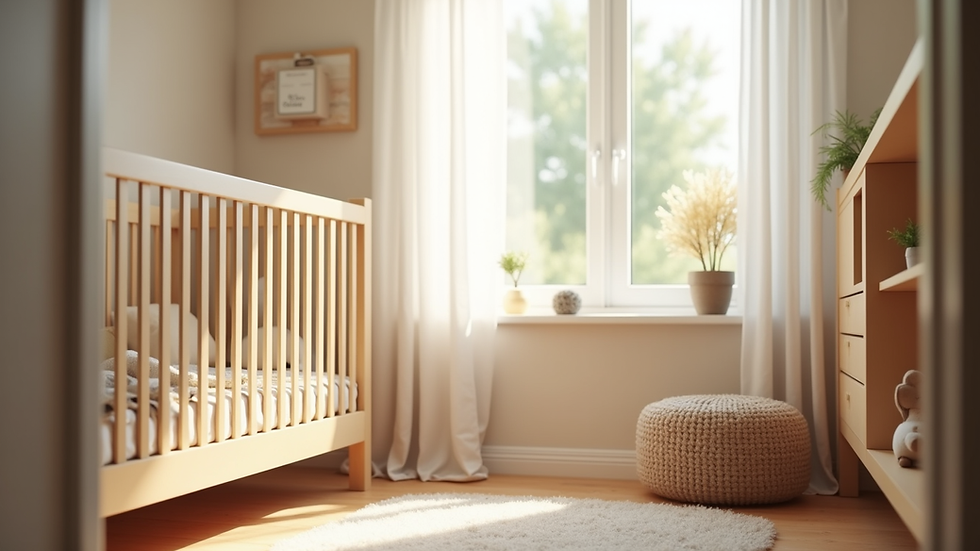 Eye-level view of a cozy nursery corner with soft natural light