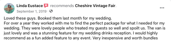 Google review "Loved these guys, a stunning feature for my wedding drinks reception, Highly recommended"