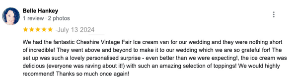 Google review "Incredible! the ice cream was delicious"