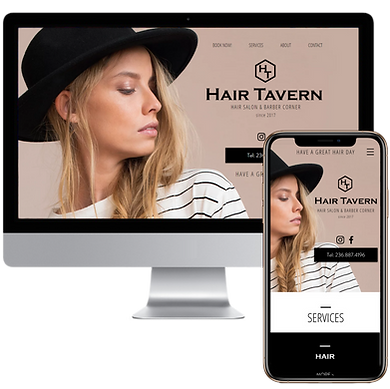website in computer + phone displaying website for Hair Tavern