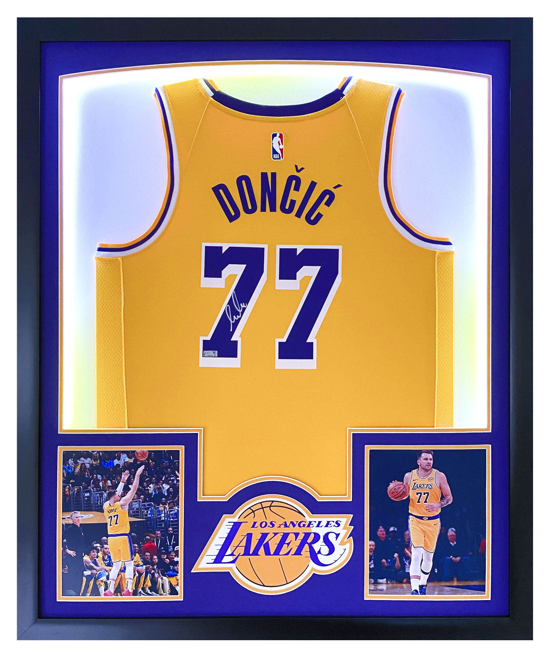 Luka Doncic Autographed Framed Jersey Los Angeles Lakers LED Light Up Signed