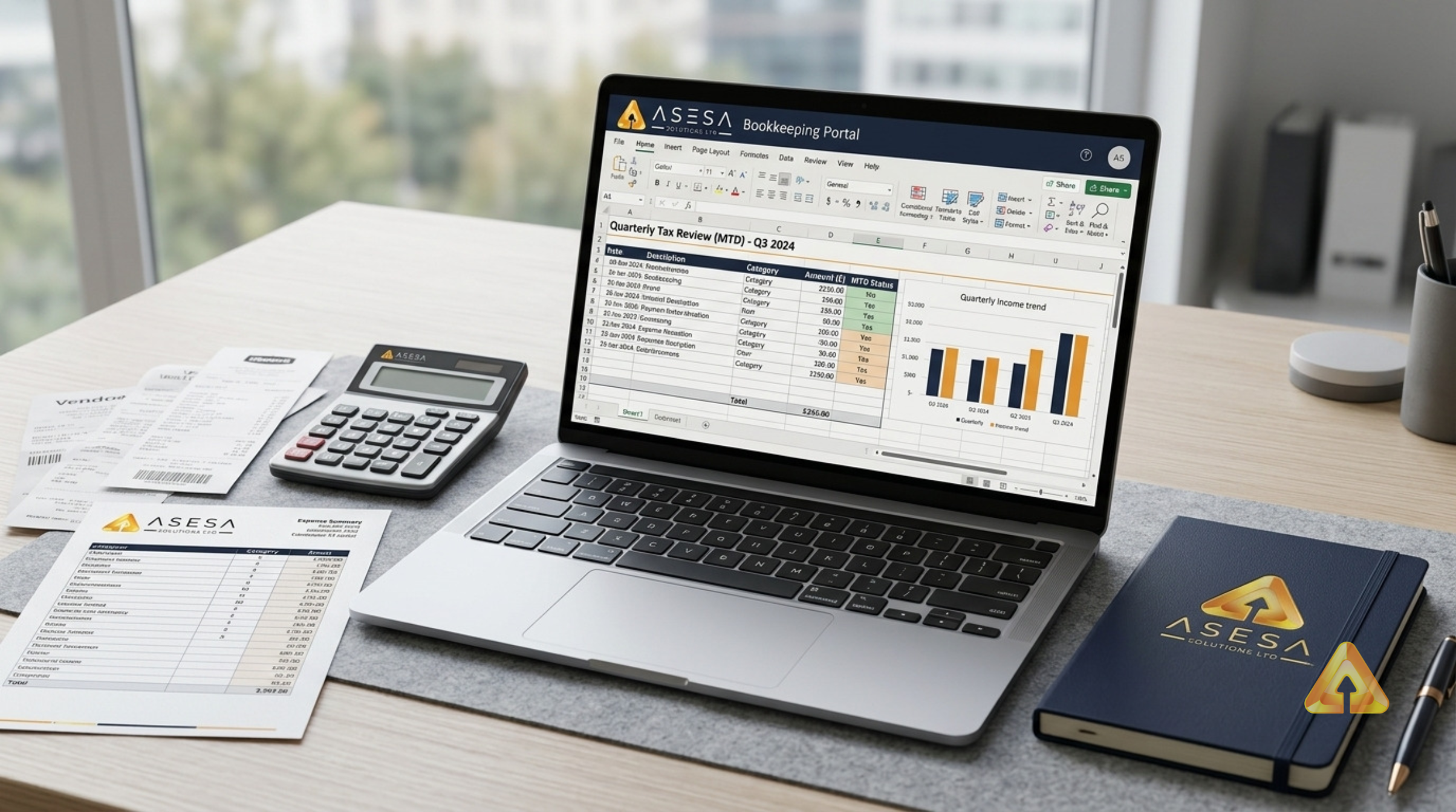 Financial charts and business performance data used for bookkeeping reviews and cash flow planning