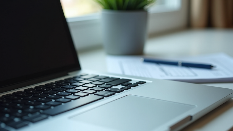Close-up view of a laptop keyboard with PC-DMIS training materials beside it
